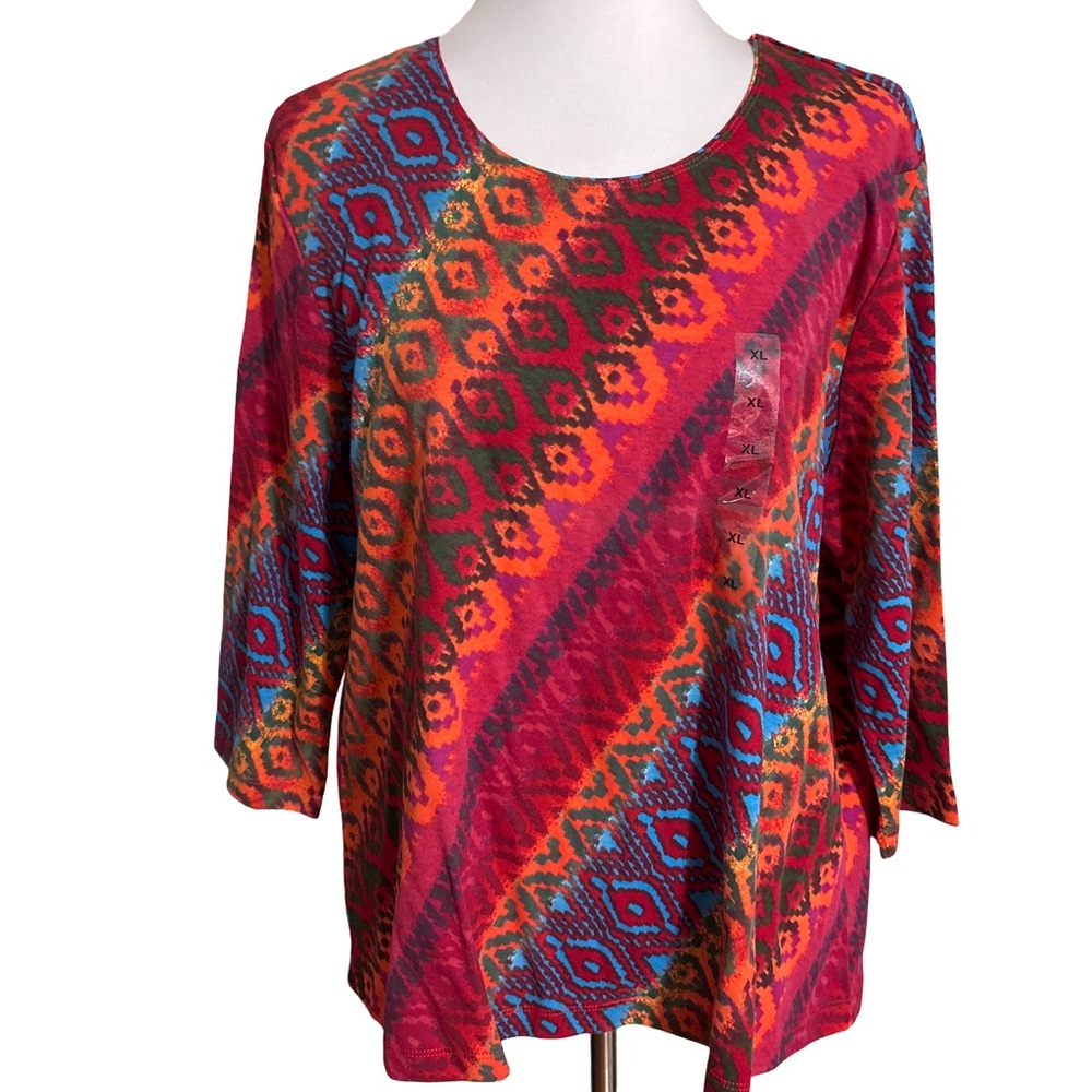 Rebecca Malone Vibrant Red and Blue Blouse